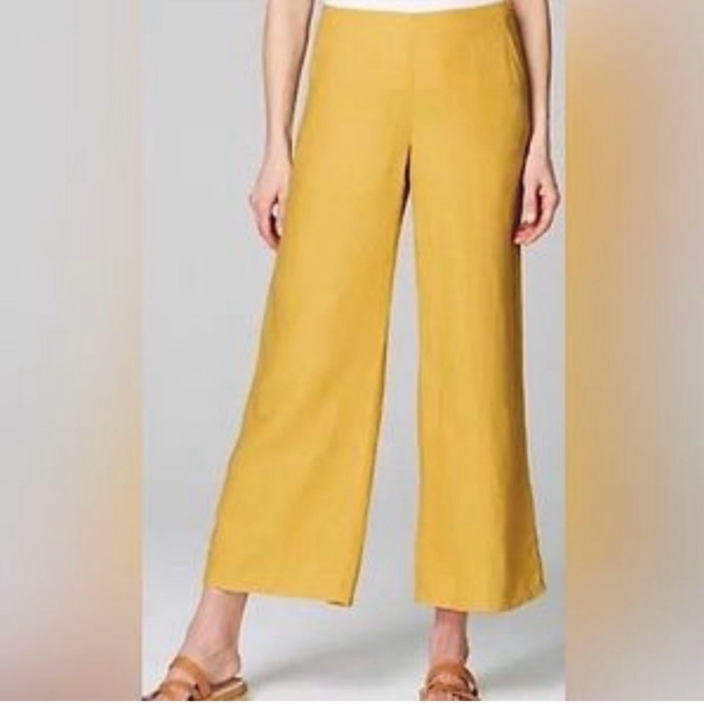 NWT J. Jill Love Linen Wide Leg 100% Linen Cropped Pants "Golden Sun"